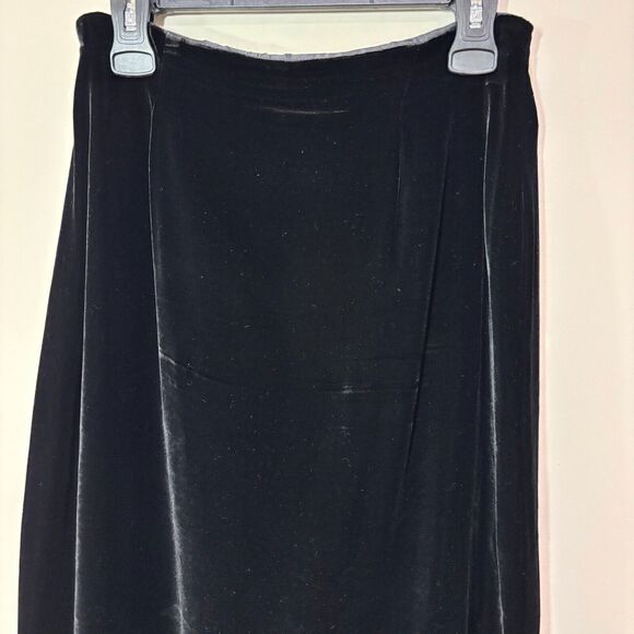 VTG Y2K Black Velvet Maxi Skirt Women 10 Silk Blend Soft Side Slit Grunge Goth - Picture 3 of 7